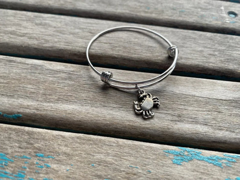 SALE- Crab Charm Bangle Bracelet - Adjustable