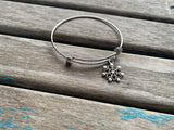 SALE- Snowflake Charm Bangle Bracelet - Adjustable Winter Jewelry