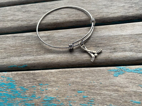 SALE- Hockey Charm Bangle Bracelet - Adjustable Bracelet