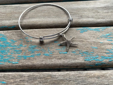 SALE- Starfish Charm Bangle Bracelet - Adjustable Bracelet