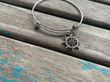 SALE- Ship's Helm Charm Bangle Bracelet - Adjustable Bracelet