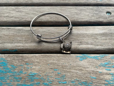 SALE- Camera Charm Bangle Bracelet - Adjustable