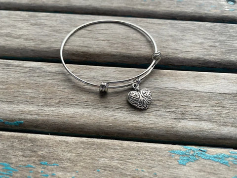 SALE- Heart Charm Bangle Bracelet - Adjustable Bracelet