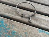 SALE- Anchor Charm Bangle Bracelet - Adjustable