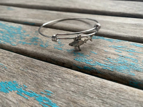 SALE- Shark Charm Bangle Bracelet - Adjustable Bracelet