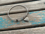SALE- Heart Charm Bangle Bracelet - Adjustable Bracelet