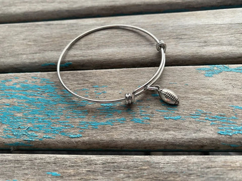 SALE- Football Charm Bangle Bracelet - Adjustable Bracelet