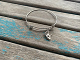 SALE- Hand/Heart Charm Bangle Bracelet - Adjustable Bracelet