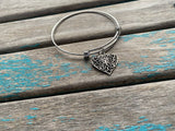 SALE- Butterfly Heart Charm Bangle Bracelet - Adjustable Bracelet