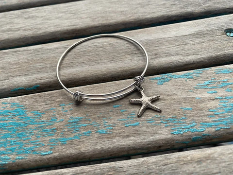 SALE- Starfish Charm Bangle Bracelet - Adjustable Bracelet