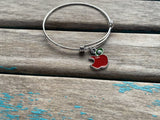 SALE- Apple Charm Bangle Bracelet - Adjustable