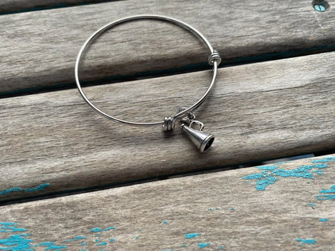SALE- Cheerleader Megaphone Charm Bangle Bracelet - Adjustable Bracelet