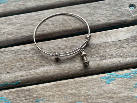 SALE- Barbell/Weights Charm Bangle Bracelet - Adjustable Bracelet