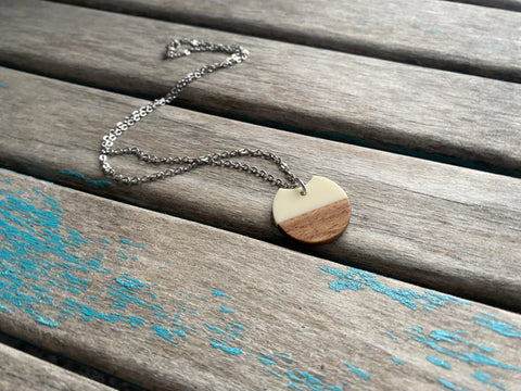 Wood and Creamy White Pendant Necklace