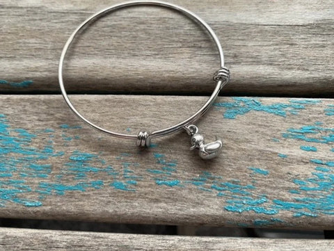 SALE- Duck Charm Bangle Bracelet - Adjustable Bracelet