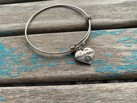 SALE- Volleyball Charm Bangle Bracelet - Adjustable Bracelet