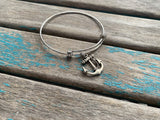 SALE- Anchor Charm Bangle Bracelet - Adjustable Bracelet