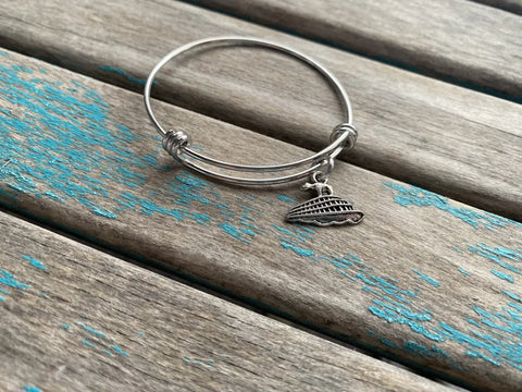 SALE- Cruise Ship Charm Bangle Bracelet - Adjustable Bracelet