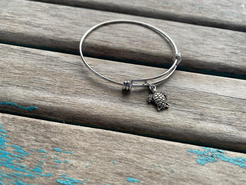 SALE- Turtle Charm Bangle Bracelet - Adjustable Bracelet