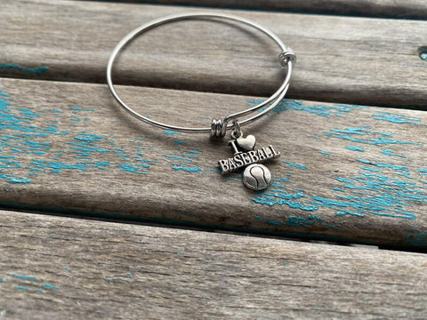 SALE- Baseball Charm Bangle Bracelet - Adjustable Bracelet