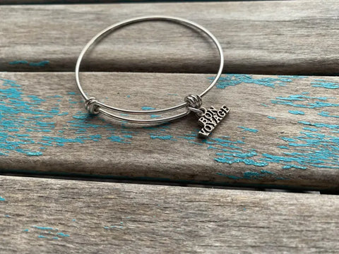 SALE- Bon Voyage Charm Bangle Bracelet - Adjustable Bracelet