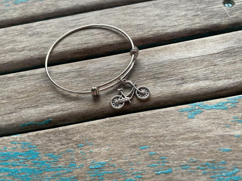 SALE- Bicycle Charm Bangle Bracelet - Adjustable Bracelet