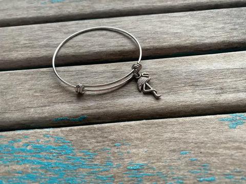SALE- Flamingo Charm Bangle Bracelet - Adjustable Bracelet