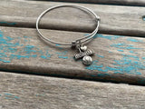 SALE- Baseball Charm Bangle Bracelet - Adjustable Bracelet
