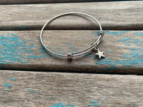 SALE- Star Charm Bangle Bracelet - Adjustable Bracelet