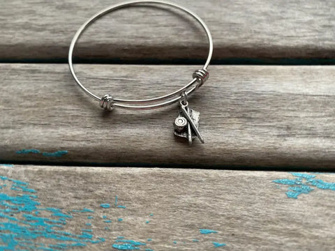 SALE- Knitting Charm Bangle Bracelet - Adjustable Bracelet
