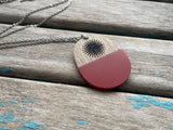 Wood and Red Starburst Pendant Necklace