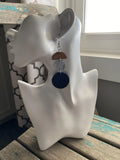 Deep Blue, Wood, and Textured Silver Earrings