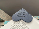 Heart Corner Bookmark - "on to the next chapter..." Blue