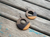Wood, Orange, and Black Open Circle Acrylic Earrings
