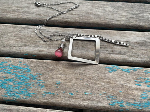 Silver and Pink Cluster Drop Necklace