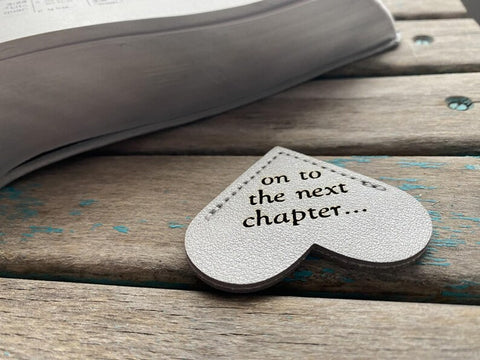 Heart Corner Bookmark - "on to the next chapter..." Silver