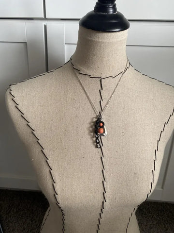 Orange, Silver, and Black Cluster Drop Necklace