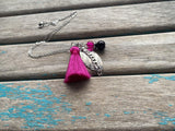 Pink, Silver, and Black Cluster Drop Necklace