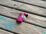 Pink, Silver, and Black Cluster Drop Necklace