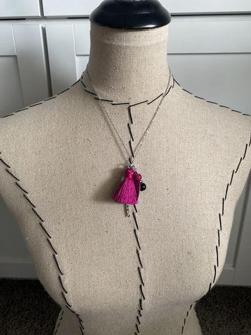 Pink, Silver, and Black Cluster Drop Necklace