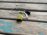 Green, Silver, and Black Cluster Drop Necklace