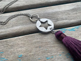Deep Purple and Silver Star Drop Necklace