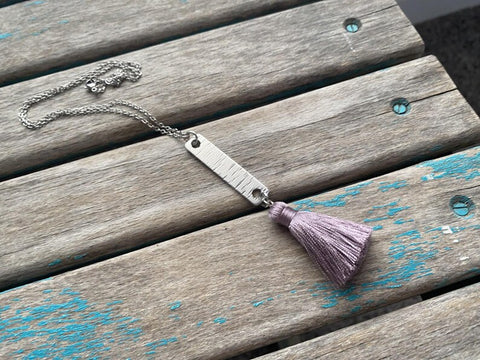 Dusty Purple and Silver Rectangle Drop Necklace