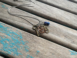 Mixed Metal, Key, and Blue Cluster Drop Necklace