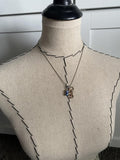 Mixed Metal, Key, and Blue Cluster Drop Necklace