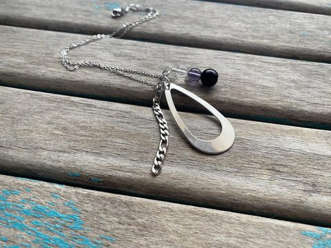 Purple, Silver, and Black Cluster Drop Necklace