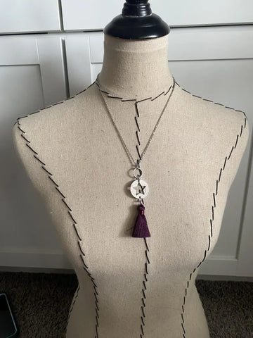 Deep Purple and Silver Star Drop Necklace