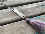 Dusty Purple and Silver Rectangle Drop Necklace