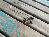 Mixed Metal, Key, and Blue Cluster Drop Necklace