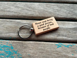 Quote Keychain- "Never stop being a good person, because of bad people." -Wood Keychain